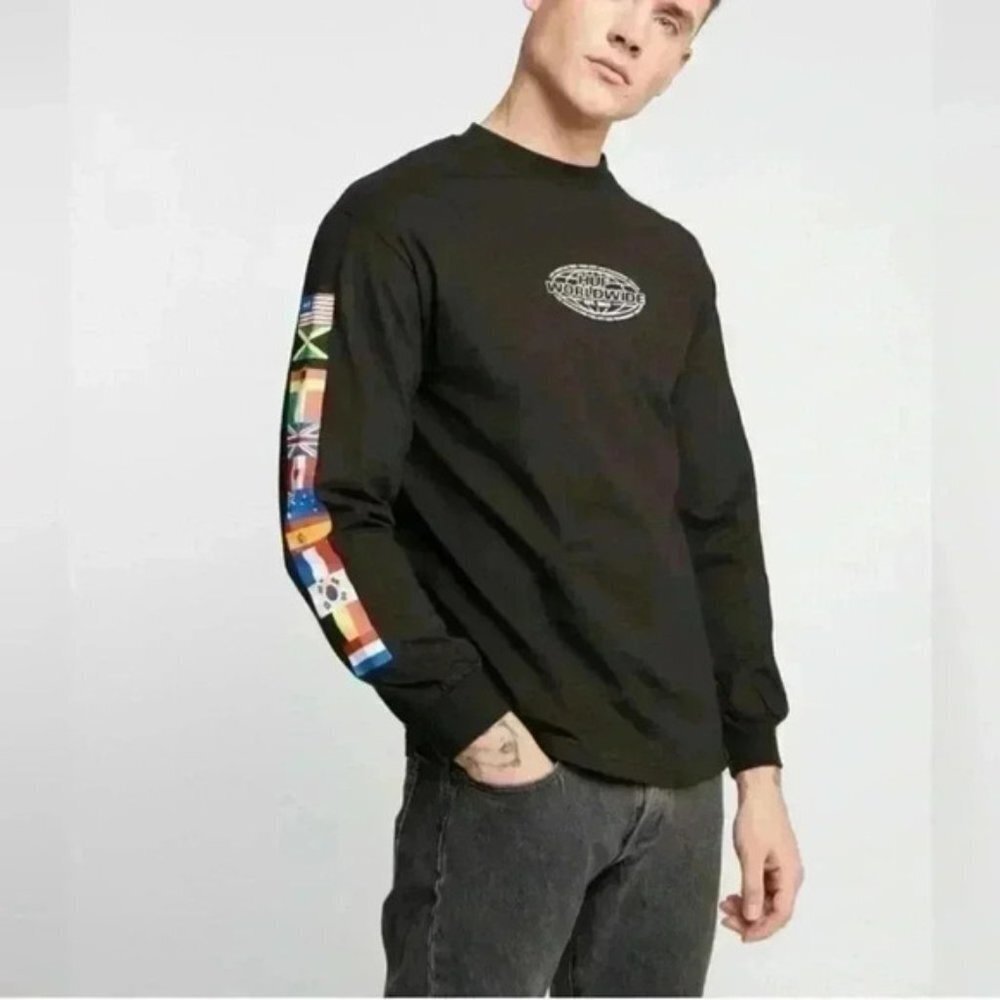 HUF Men’s World Tour Long Sleeve T Shirt Black Size Medium